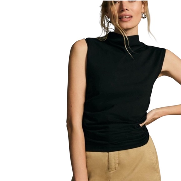 Anthropologist Maeve Mock-Neck Shell Top in Black 💕 - Picture 1 of 5